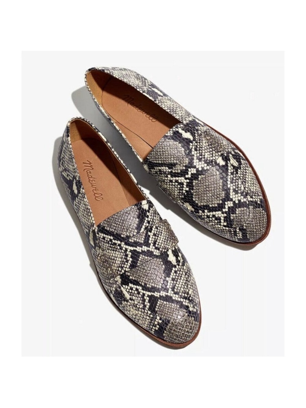 MADEWELL Alex Snake Print Embossed Leather Loafers 9